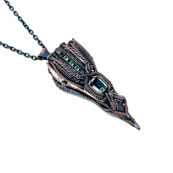 Handmade Copper wire wrapped Starship Spaceship pendant with Natural gemstones